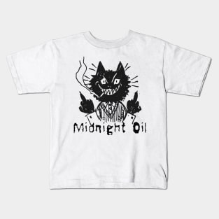 midnight oil and the bad cat Kids T-Shirt